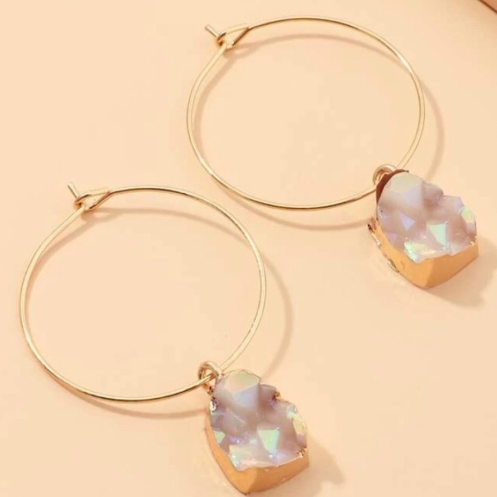 NEW! Best seller! Pink quartz style druzy hoops